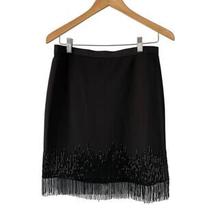 Ann Taylor Black Skirt Bead Fringe Size 8